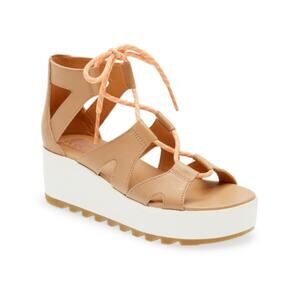 SOREL Womens 9 Cameron Platform Gladiator Sandal in Honest Beige/Gum NEW